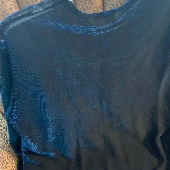 Vintage Club YMLA Women’s Sheer Metallic V-Neck Top Blue Large - Picture 3 of 6